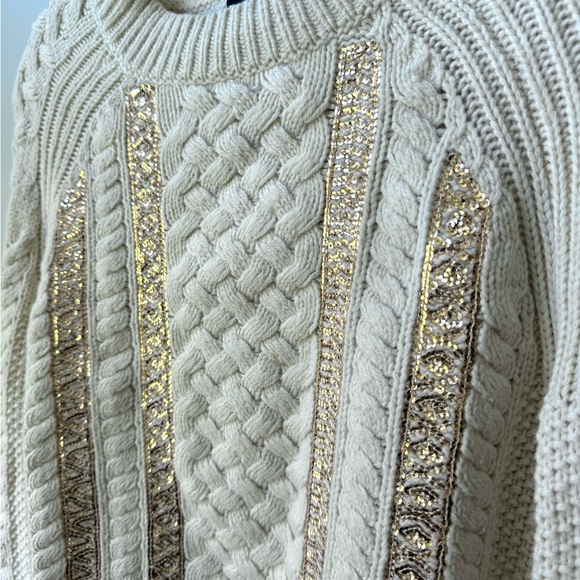 JCrew Cable-knit sequin sweater Natural Ivory - Picture 4 of 6